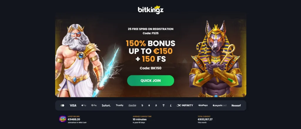 Bónus sem depósito do Bitkingz Casino em Portugal